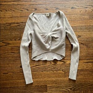 Cream Ribbed Long Sleeve Top